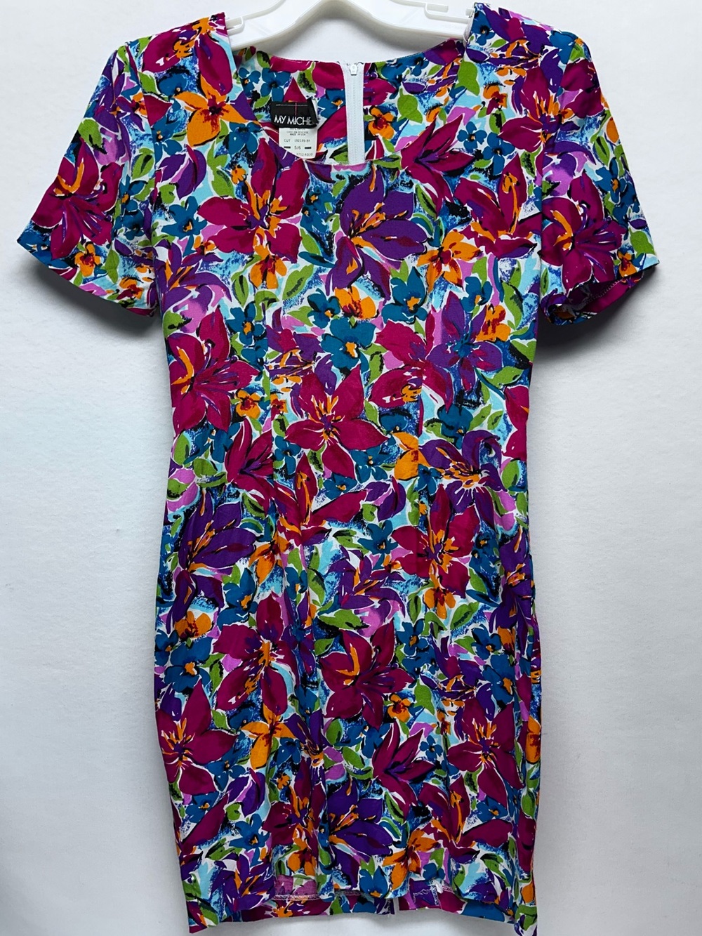My Michelle Magenta Floral Mini Dress with Multicolor Blooms vintage